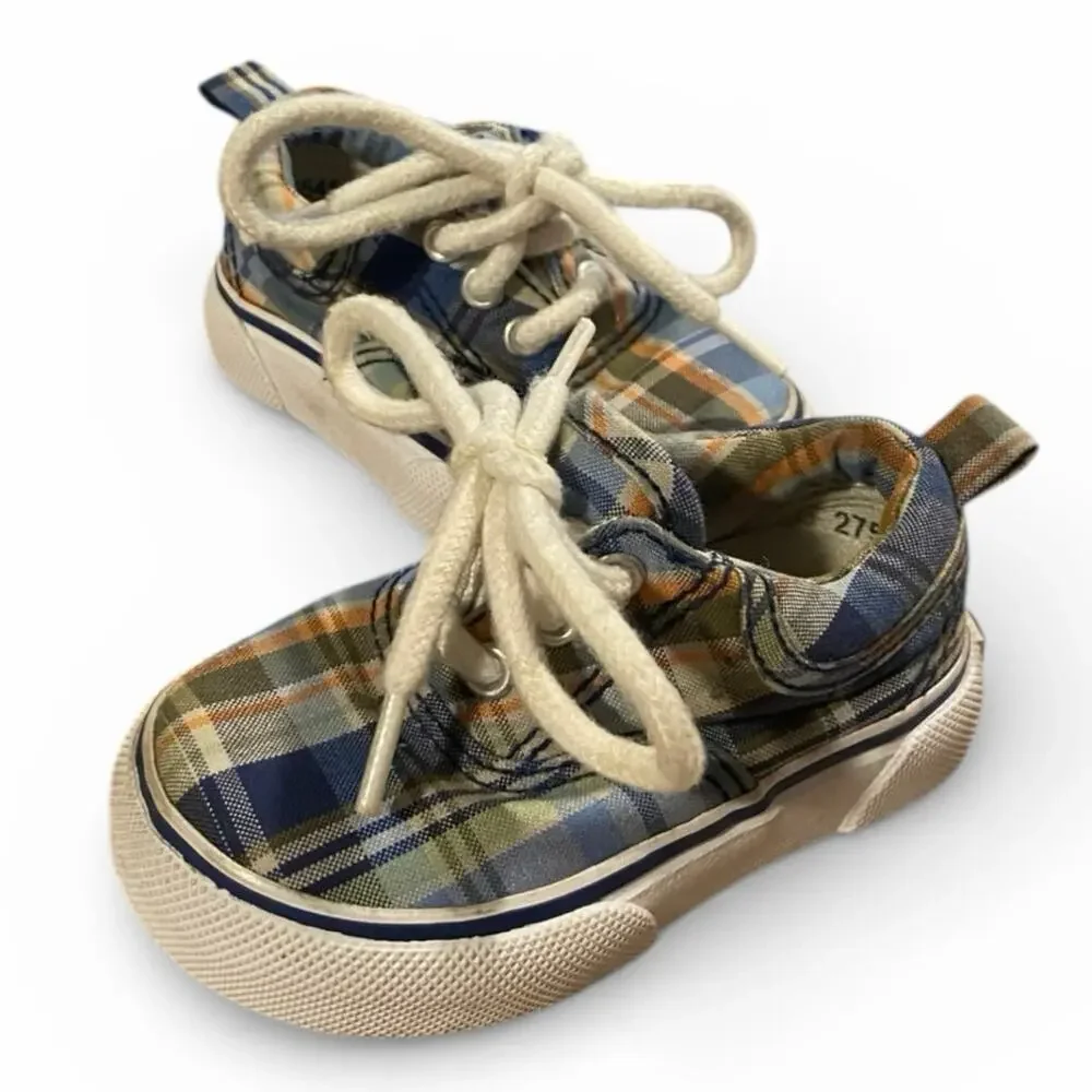 Baby Gap Boy's Tennis Shoes Toddler 5 Blue White Plaid Preppy Canvas Sneakers